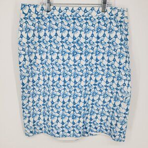 3/$25 Talbots Floral‎ Embroidered Eyelet Pencil Skirt 10 Linen Aqua Blue White